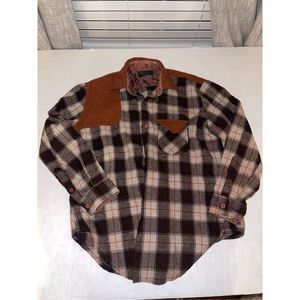 Vintage 70s 80s Kmart Men’s Wool Blend Button Down Flannel Plaid  Brown SZ Large